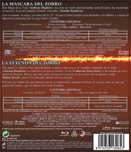 Pack La Máscara Del Zorro + La Leyenda Del Zorro (1998 + 2005)