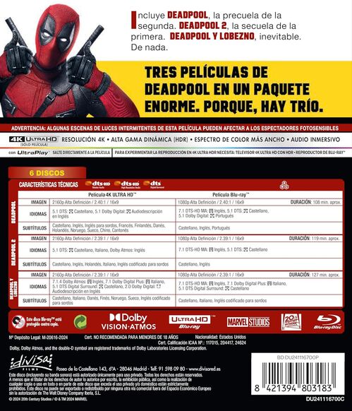 Pack Deadpool - 3 pelculas (2016-2024)