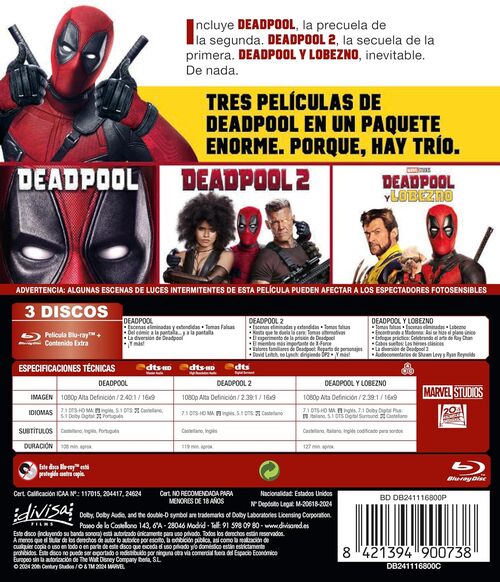 Pack Deadpool - 3 pelculas (2016-2024)